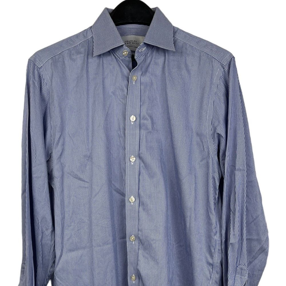 Charles Tyrwhitt Mens 15 35 (Small) FRENCH CUFF Non Iron Cotton Button Up Blue